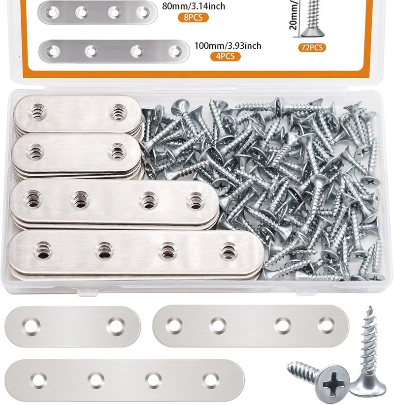 mankk 96PCS Flat Metal Brackets Mending Plate Stainless Steel Flat Straight Brace Brackets Fixed Connecting Plate for Wood Repair Fixing M-G045 - Image 1